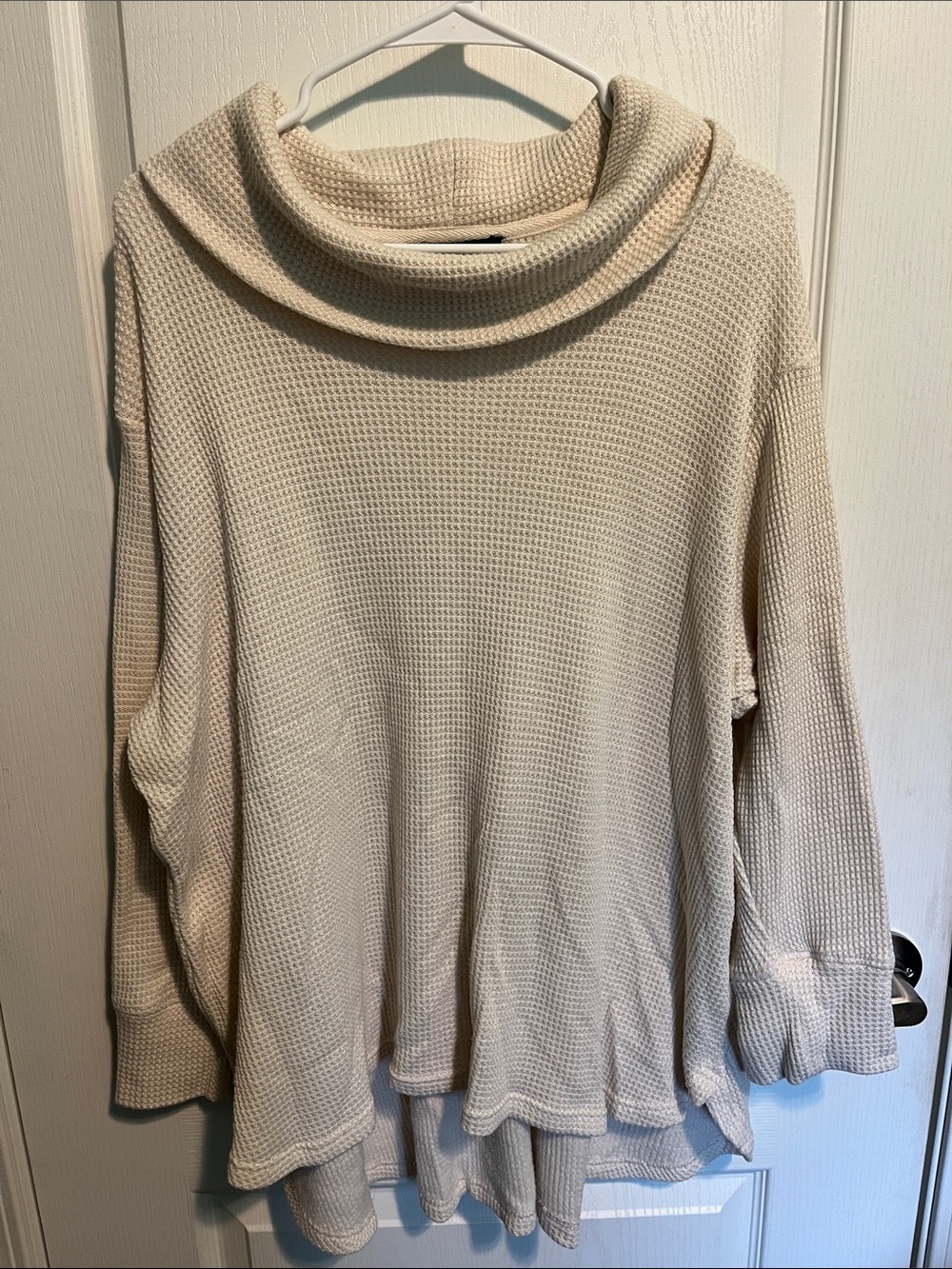 Jane and Delancey Cream Cowl Neck Waffle Knit Tunic Sweater